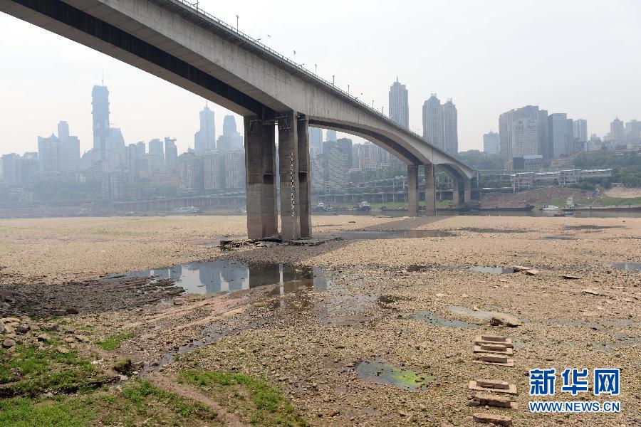 重慶黃花園大橋下大面積江灘裸露(5月4日攝)。
