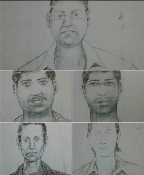 印度警方公布的5名輪奸案嫌疑人素描相 印度警方公布的5名輪奸案嫌疑人素描相