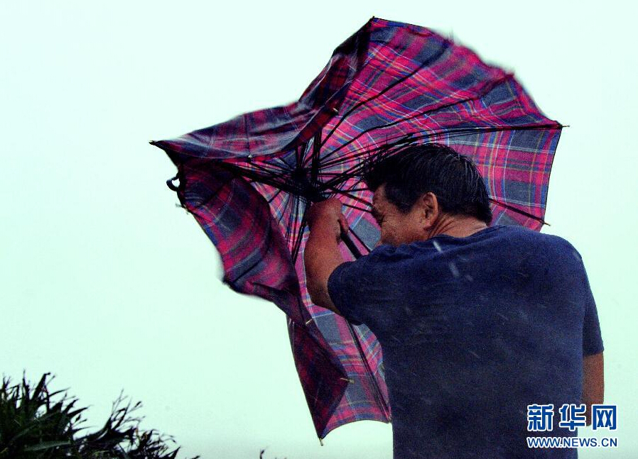 8月8日，福建省石獅市漁民在風(fēng)雨中前行。