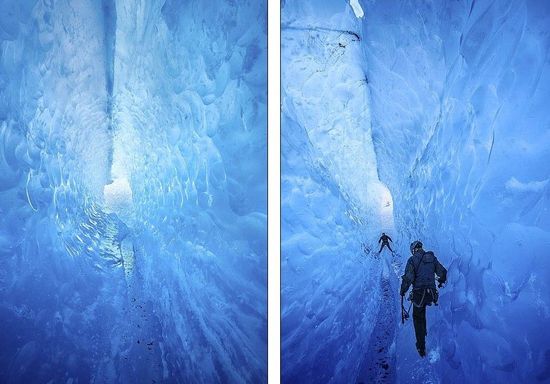 梅里格特別喜歡探索冰川。當(dāng)太陽高高升起后，可以看到冰反射出的壯觀美景。