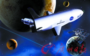　美國X—37B宇宙飛船在太空中。（合成圖片）